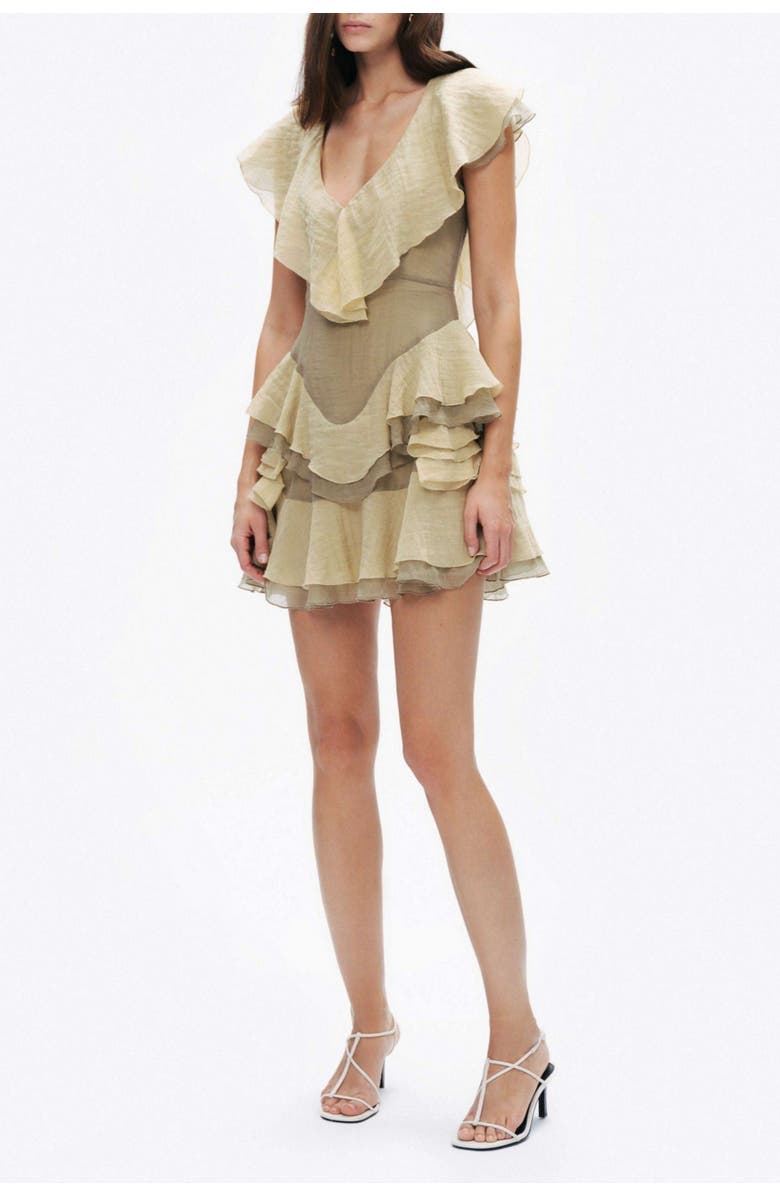 Nocturne Tiered Ruffle Mini Dress with Deep V-Neckline, Alternate, color, 