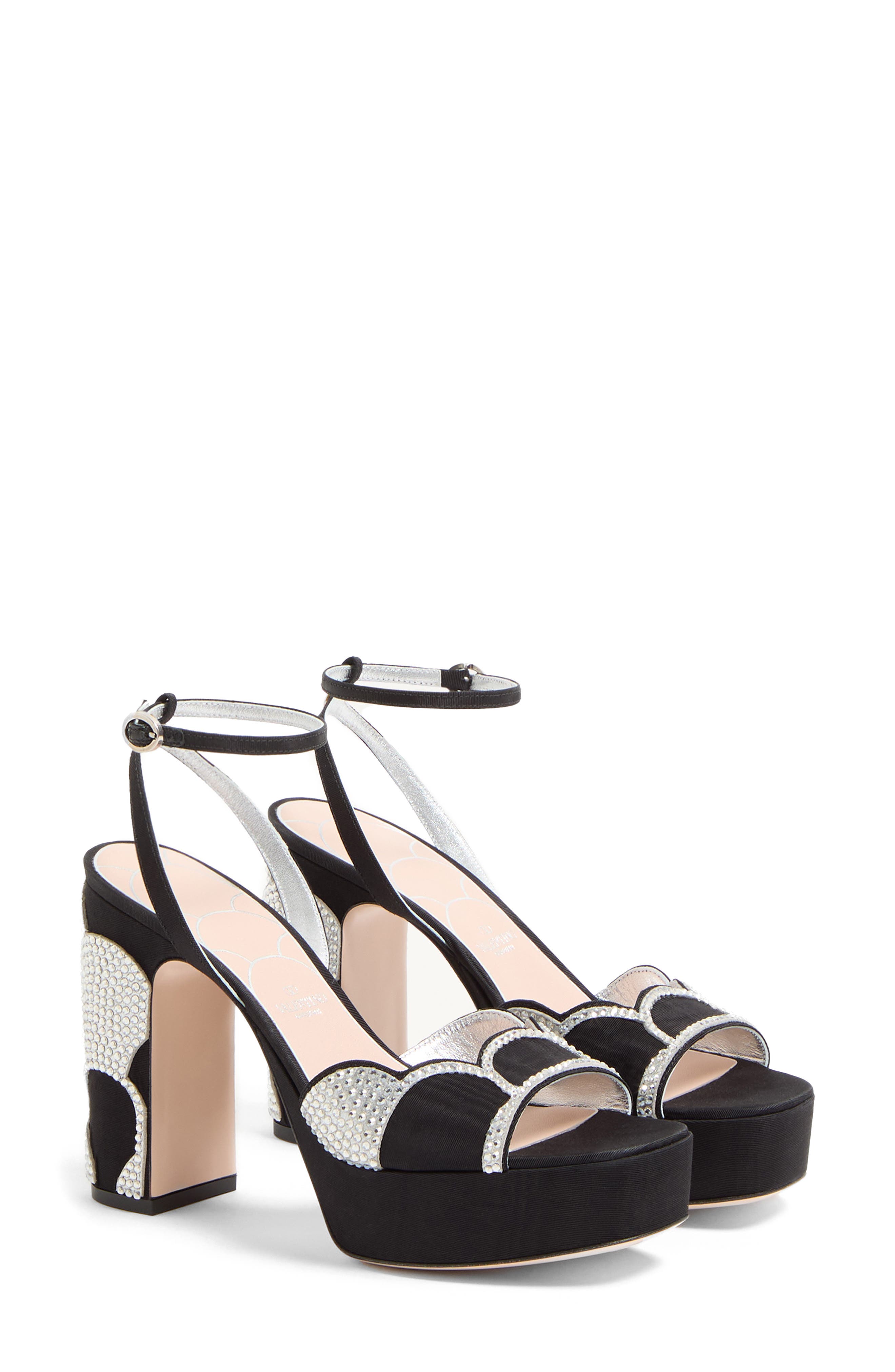 Valentino Garavani Bowow Platform Sandal, Main, color, Black/ Silver