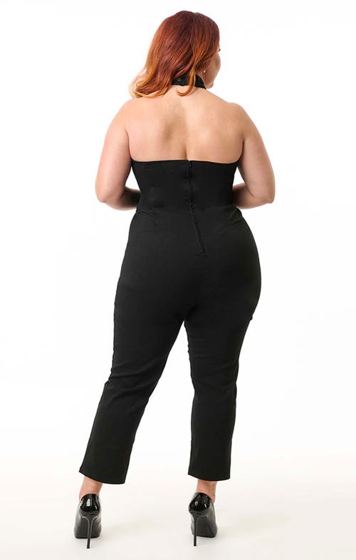 Unique Vintage Plus Size Criss Cross Halter Jumpsuit In Black