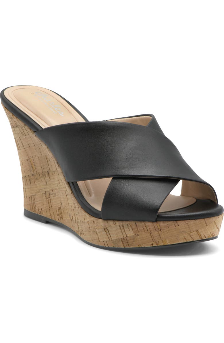 Charles by Charles David Latrice Cork Wedge Sandal, Main, color, Black-Sm