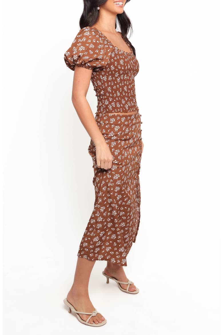 Zola Smocked Shirt & Maxi Skirt Set, Alternate, color, BROWN DITSY FLORAL