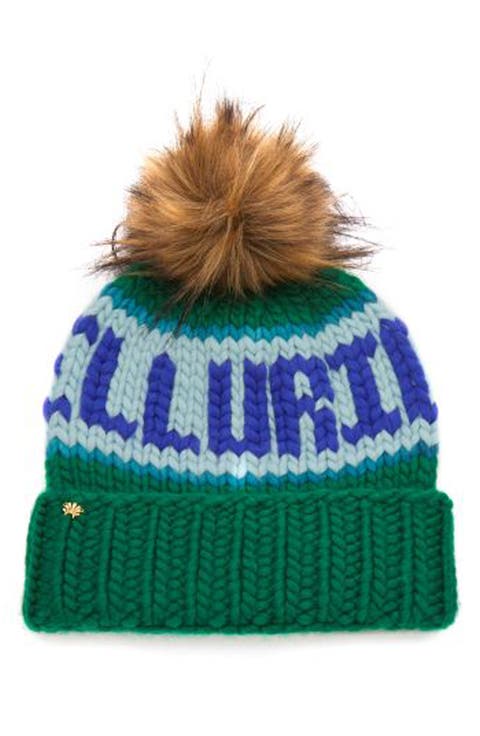 Telluride Faux Fur Pompom Merino Wool Beanie