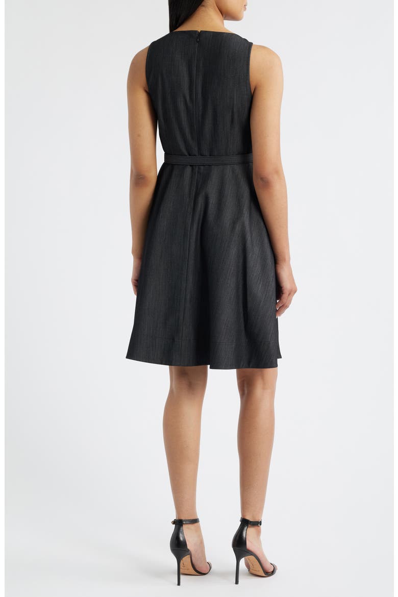 Pleat Belted Fit & Flare Dress, Alternate, color, BLACK