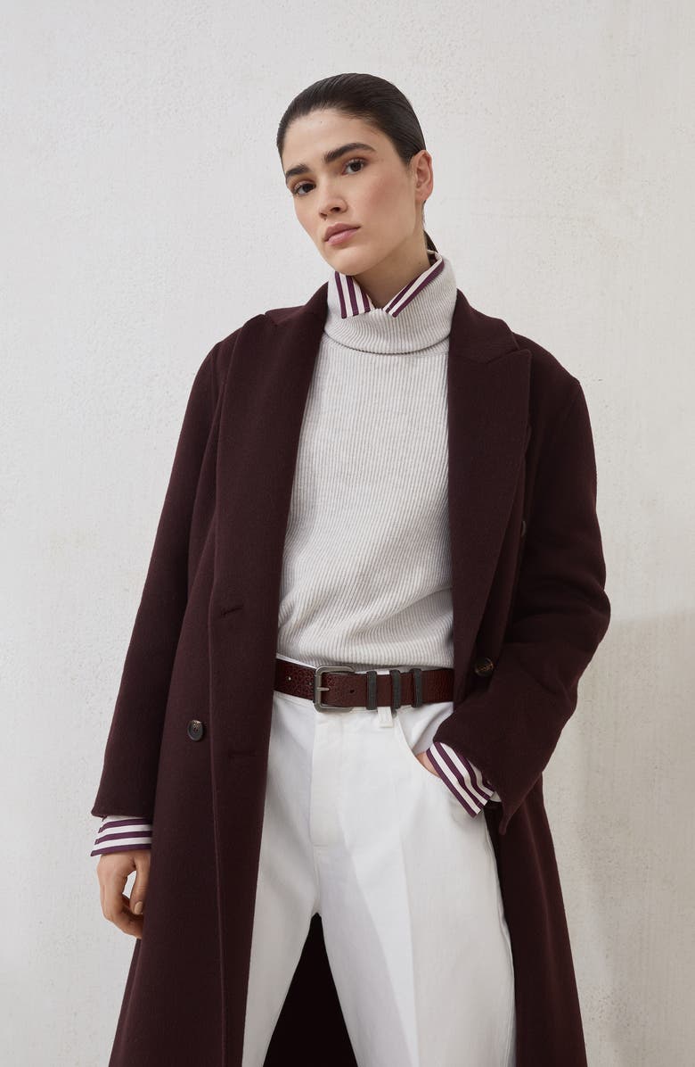 Brunello Cucinelli Glossy hammered calfskin belt, Alternate, color, Burgundy