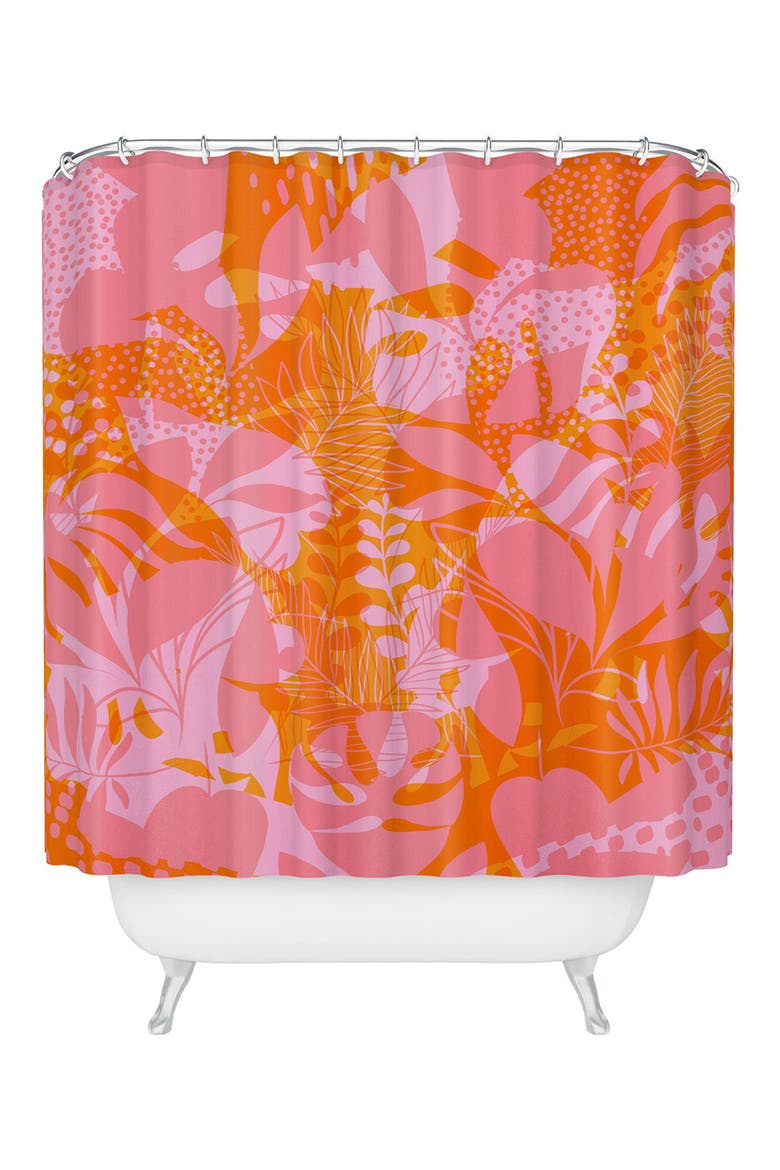 Layered Leaf Shower Curtain, Main, color, ORANGE