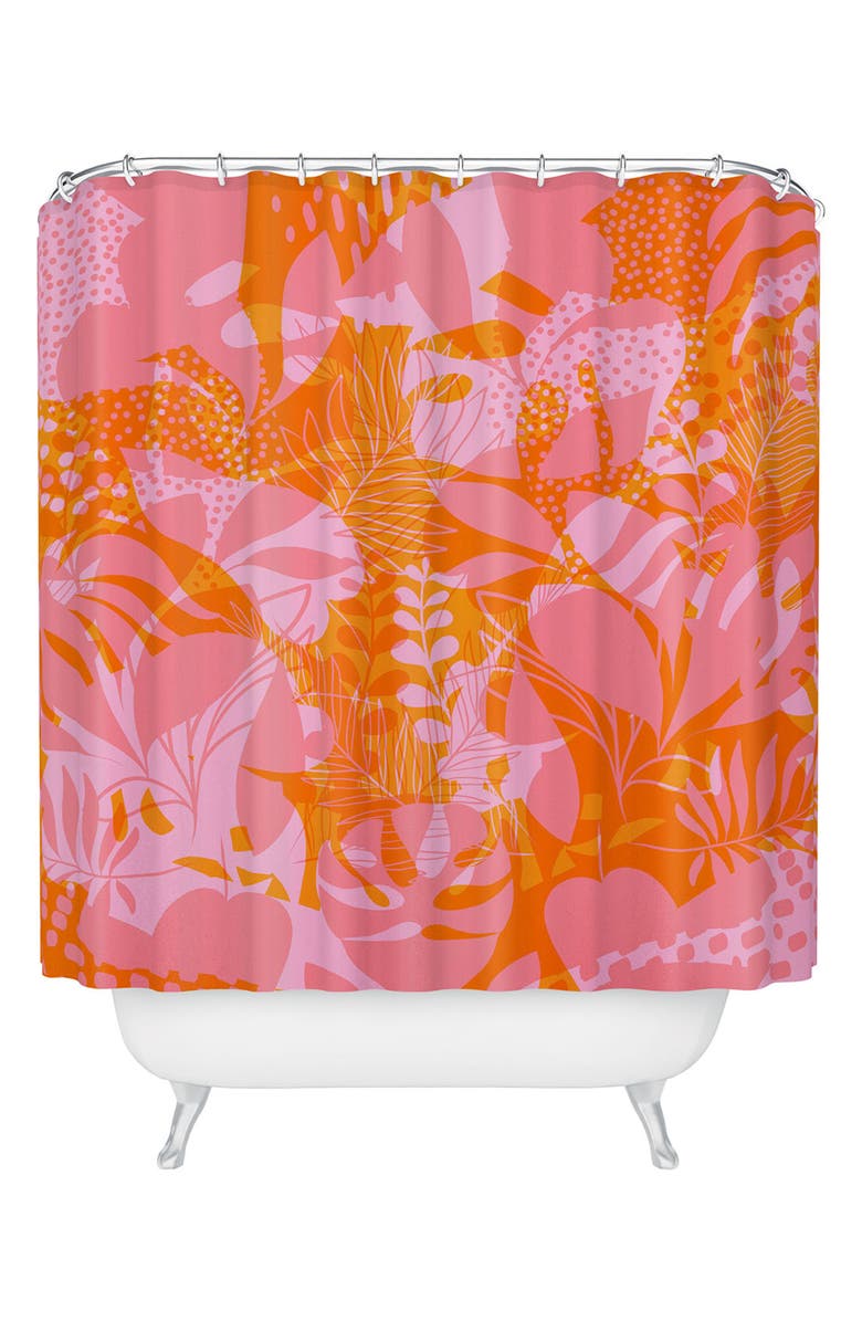 Deny Designs Layered Leaf Shower Curtain, Main, color, Orange
