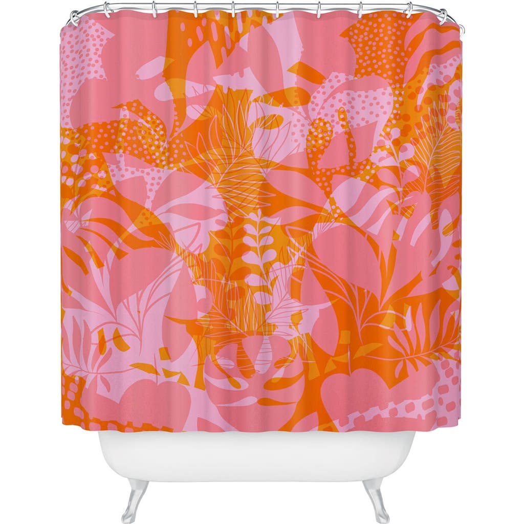 Deny Designs Layered Leaf Shower Curtain In Orange