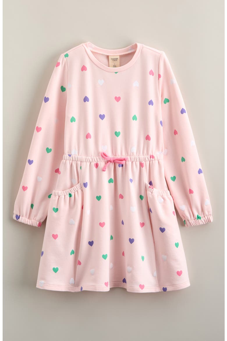 Kids' Easy Pocket Long Sleeve Dress, Main, color, PINK BALM HEARTS MULTI
