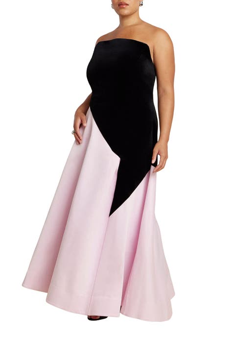 Asymmetrical Velvet Strapless Gown (Plus Available)