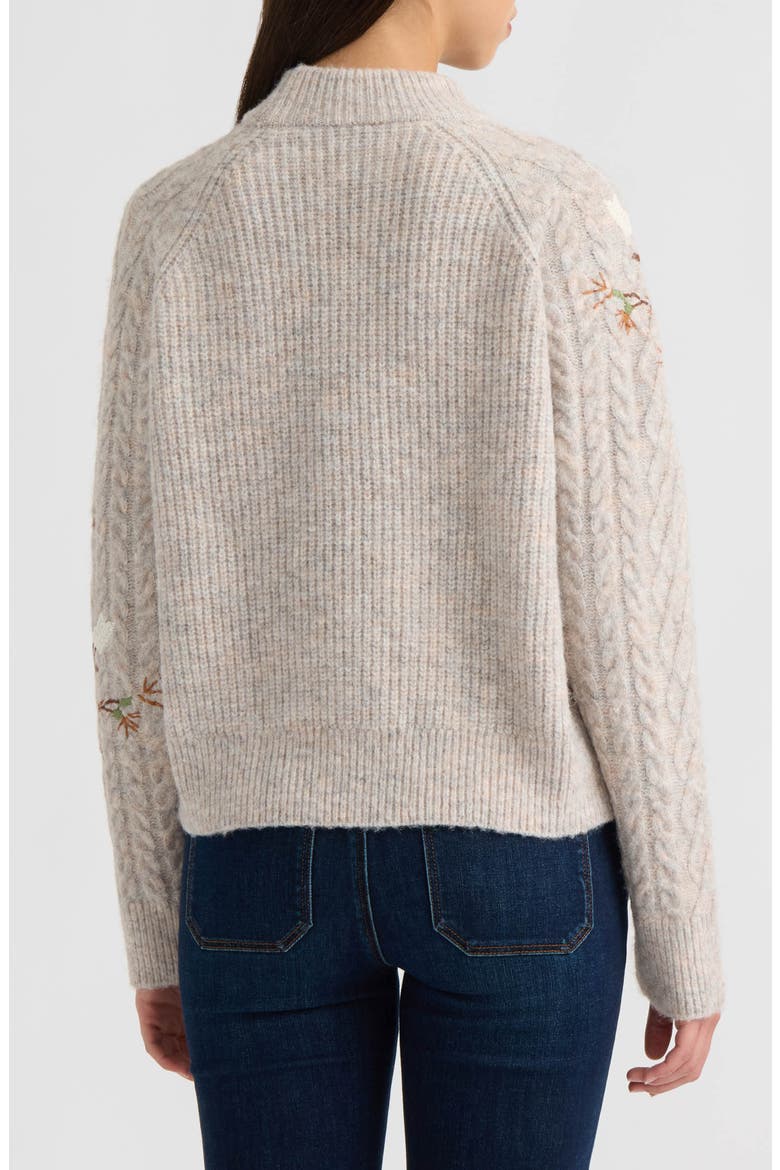 Embroidered Cable Mock Neck Sweater, Alternate, color, LIGHT GREY MELANGE