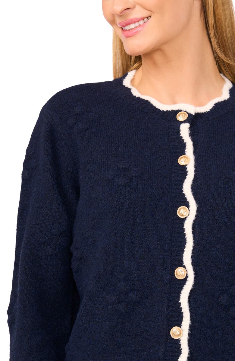 CeCe Scallop Edge Cardigan, Alternate, color, Classic Navy