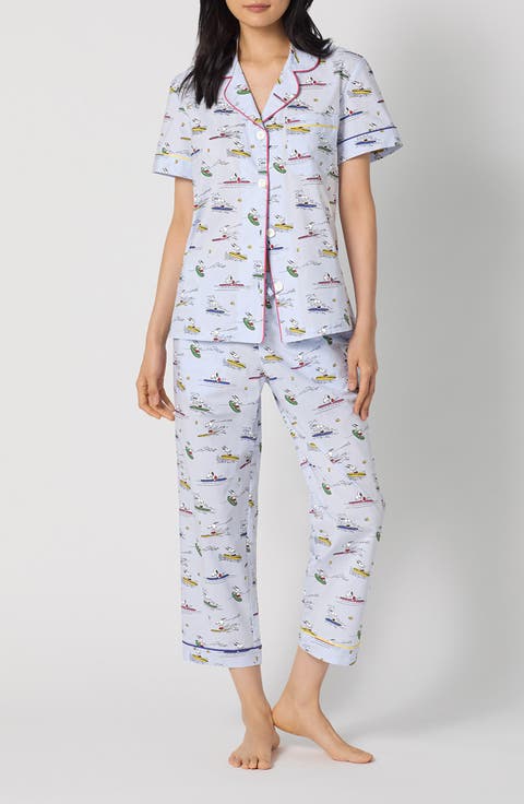 Print Stretch Organic Cotton Jersey Crop Pajamas