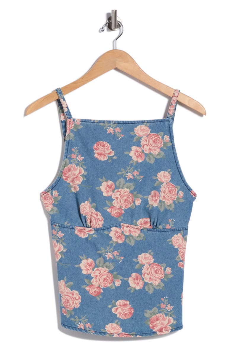 Floral Printed Denim Tank, Alternate, color, MED WASH