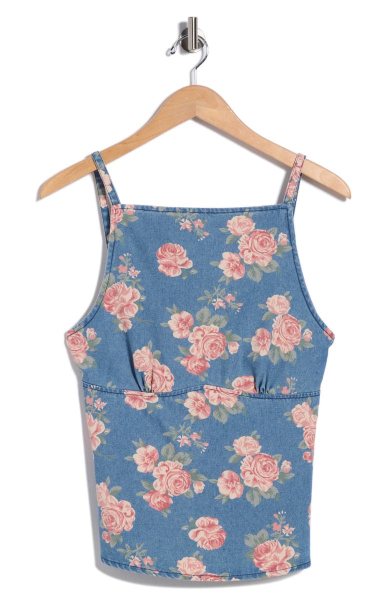 Vigoss Floral Printed Denim Tank, Alternate, color, Med Wash