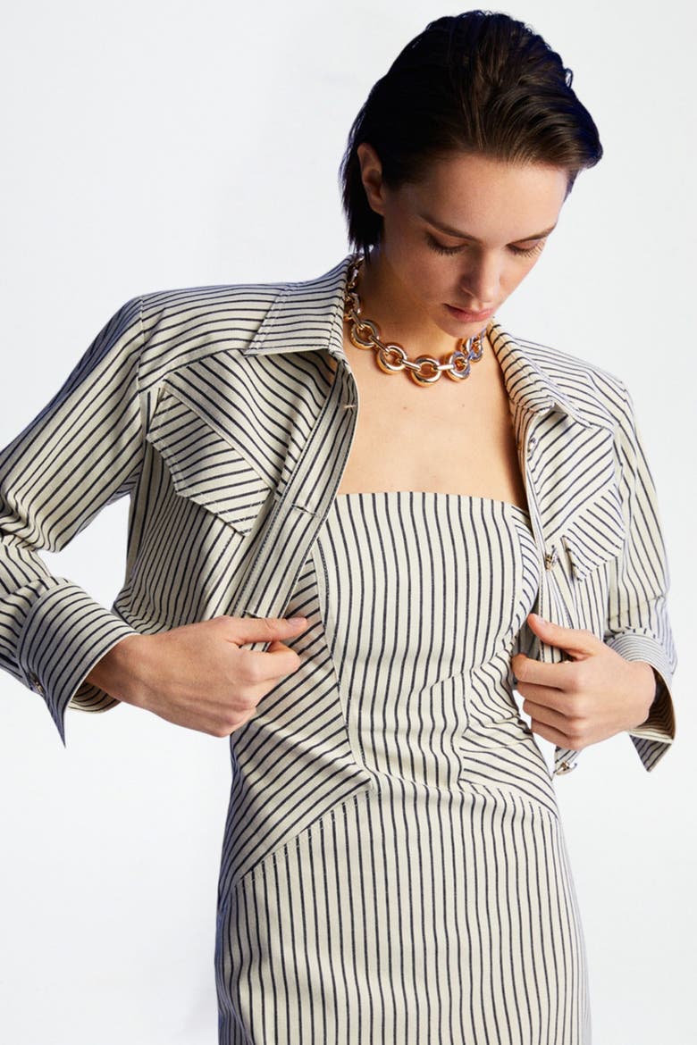 Striped Crop Jacket, Main, color, Beige