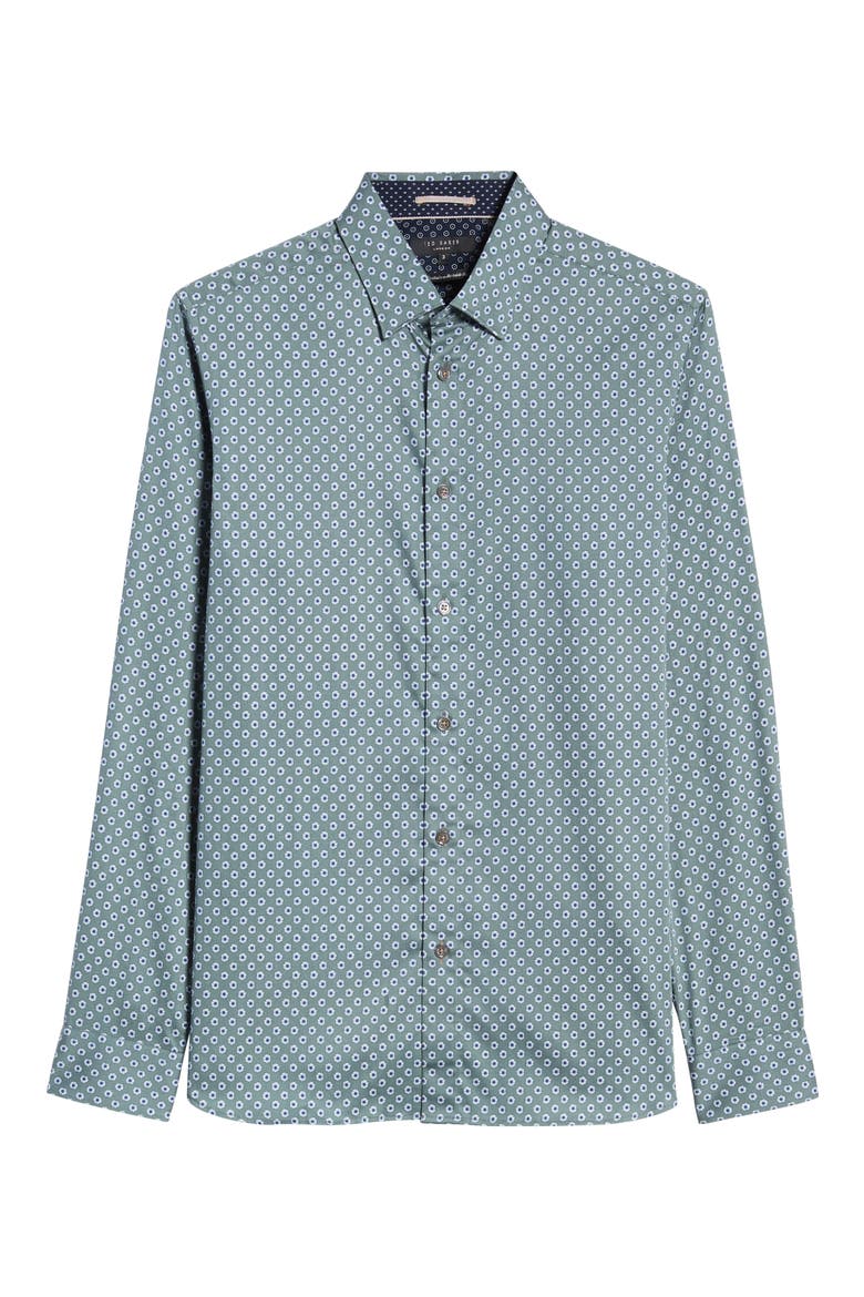 Heknows Slim Fit Floral Print Button-Up Shirt, Alternate, color, GREEN