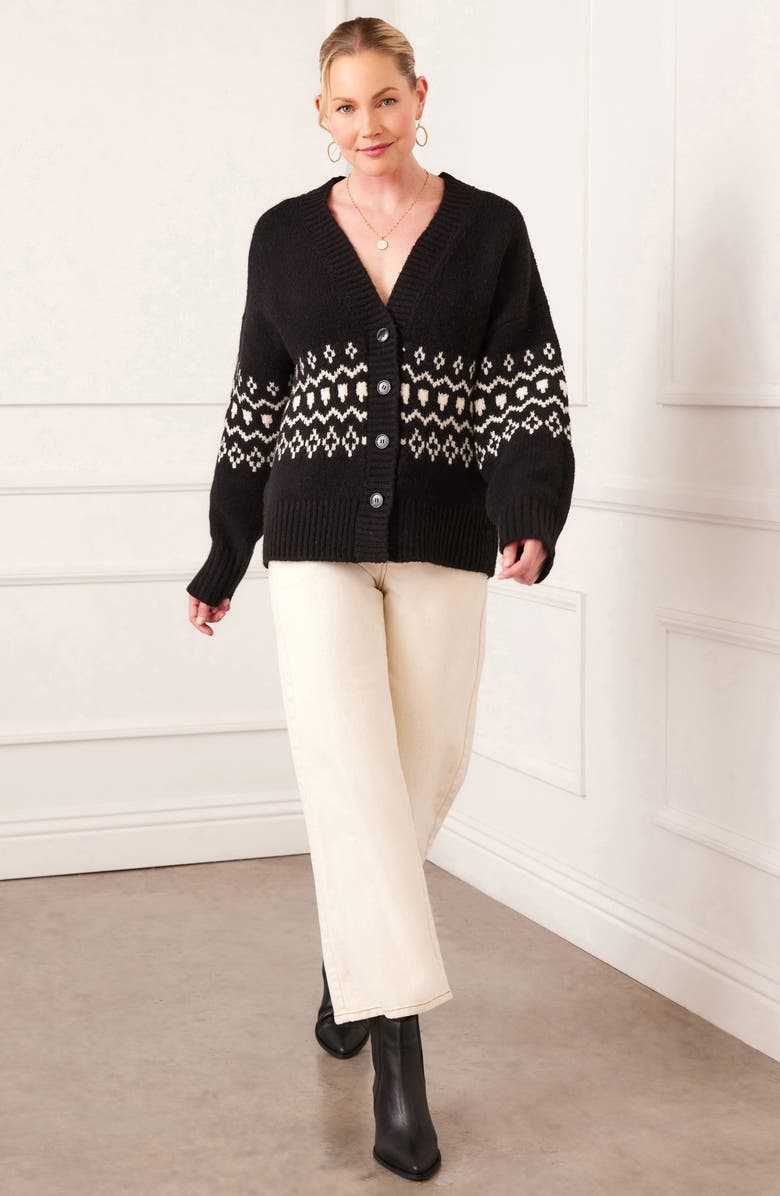 Karen Kane Jacquard Cardigan, Alternate, color, Black Cream