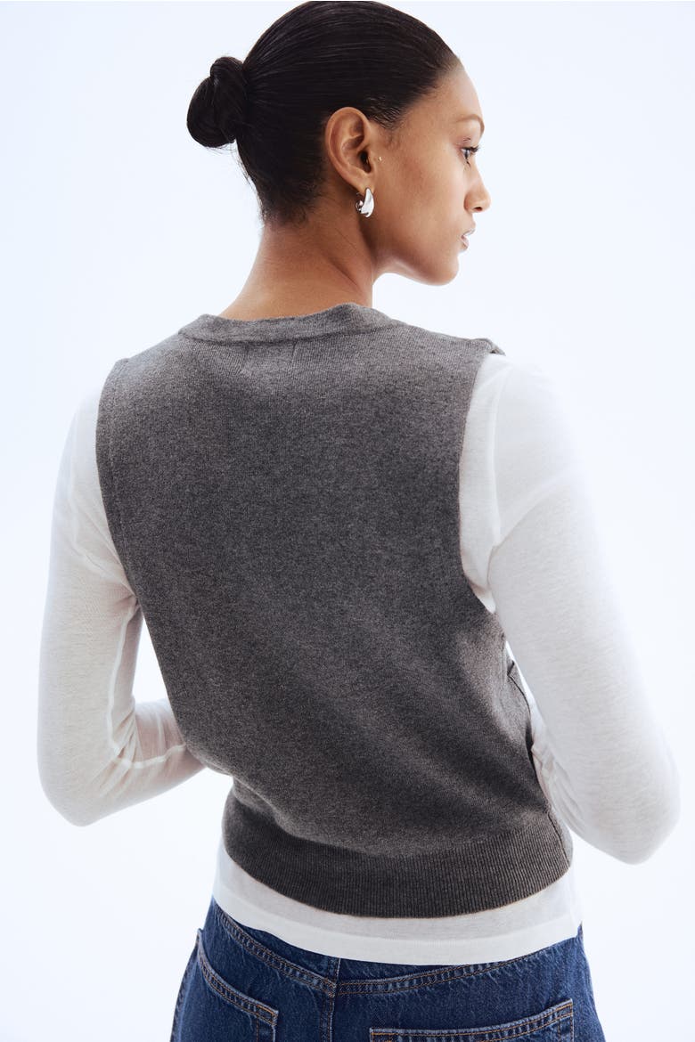 Fine-knit Waistcoat, Alternate, color, Dark gray melange