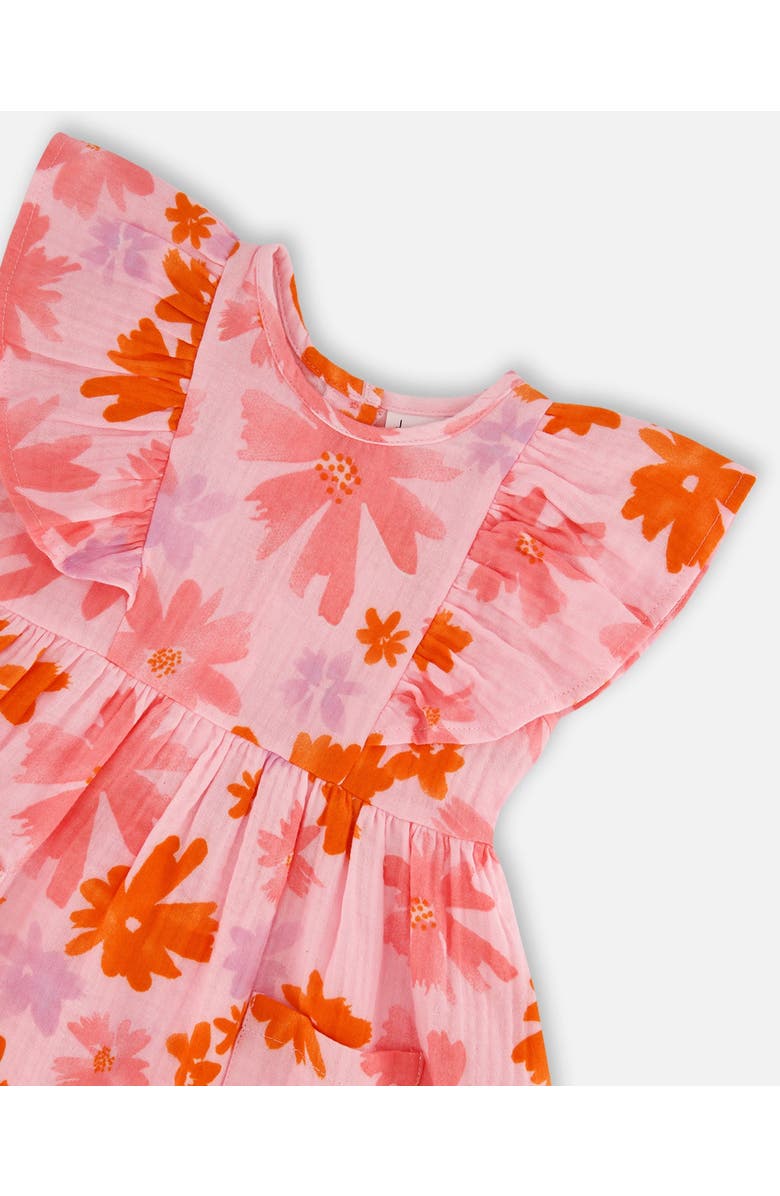 Deux par Deux Little Girl's Printed Muslin Dress Pink And Coral Flowers, Alternate, color, 