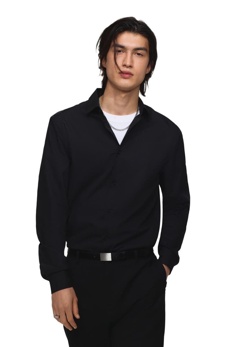 H&M Slim Fit Easy-iron Shirt, Main, color, Black