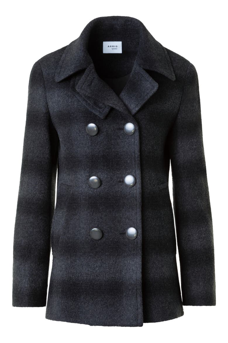 Blurred Check Wool Blend Peacoat, Alternate, color, CHARCOAL-BLACK