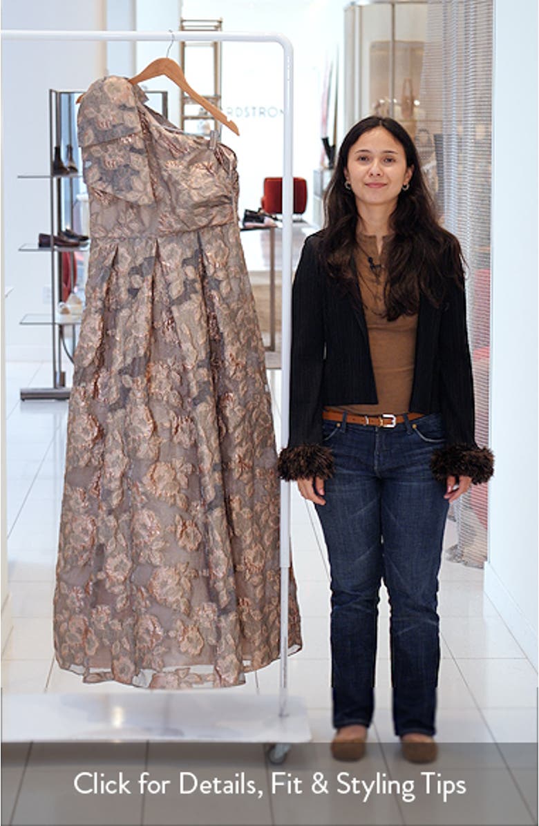 One-Shoulder Metallic Jacquard Gown, sales video thumbnail