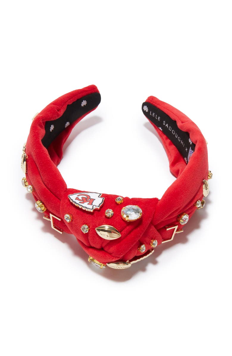 Lele Sadoughi Kansas City Chiefs Embellished Knotted Headband, Alternate, color, Chiefs Red 600