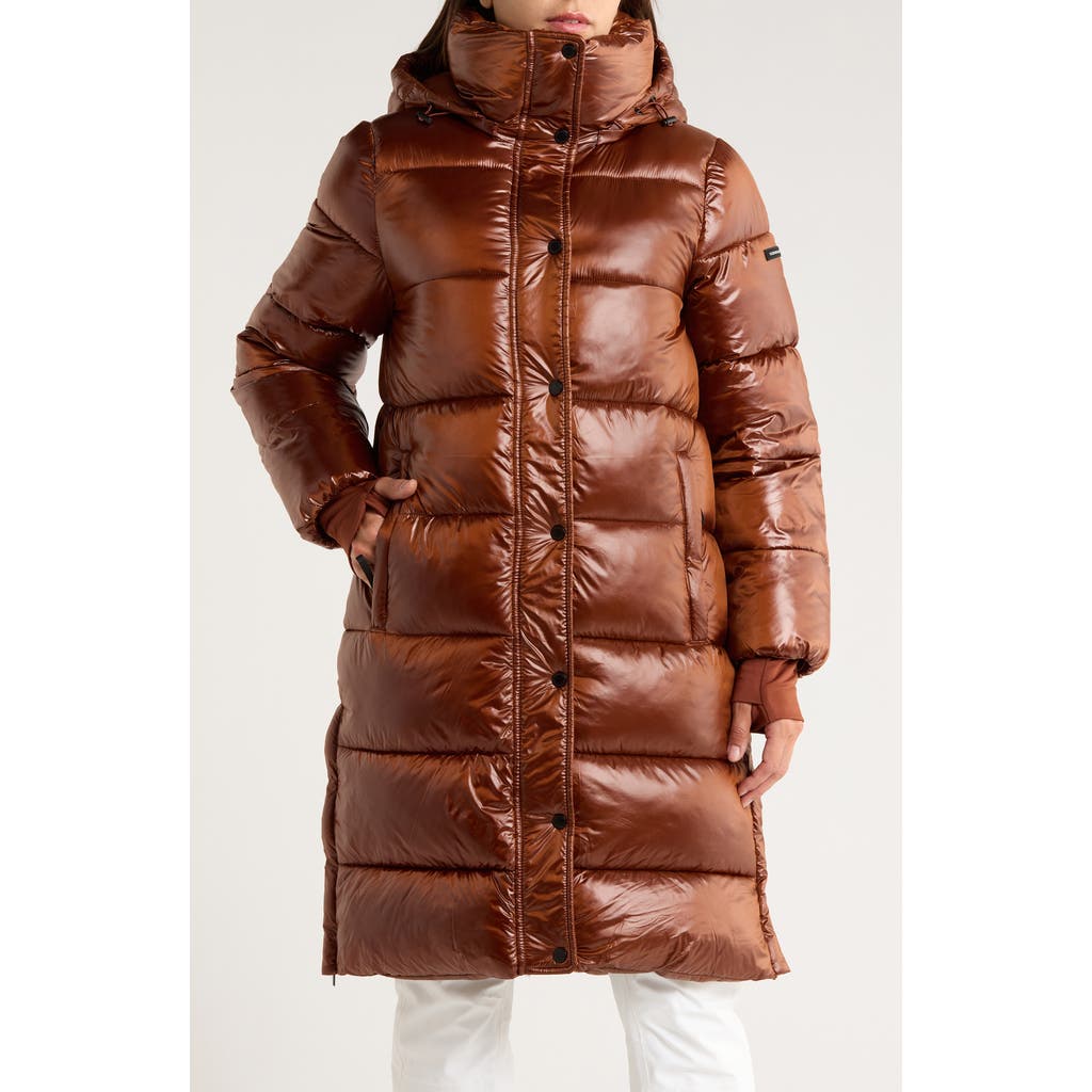 Bcbgeneration Pillow 3/4 Hooded Longline Puffer Coat In Brown