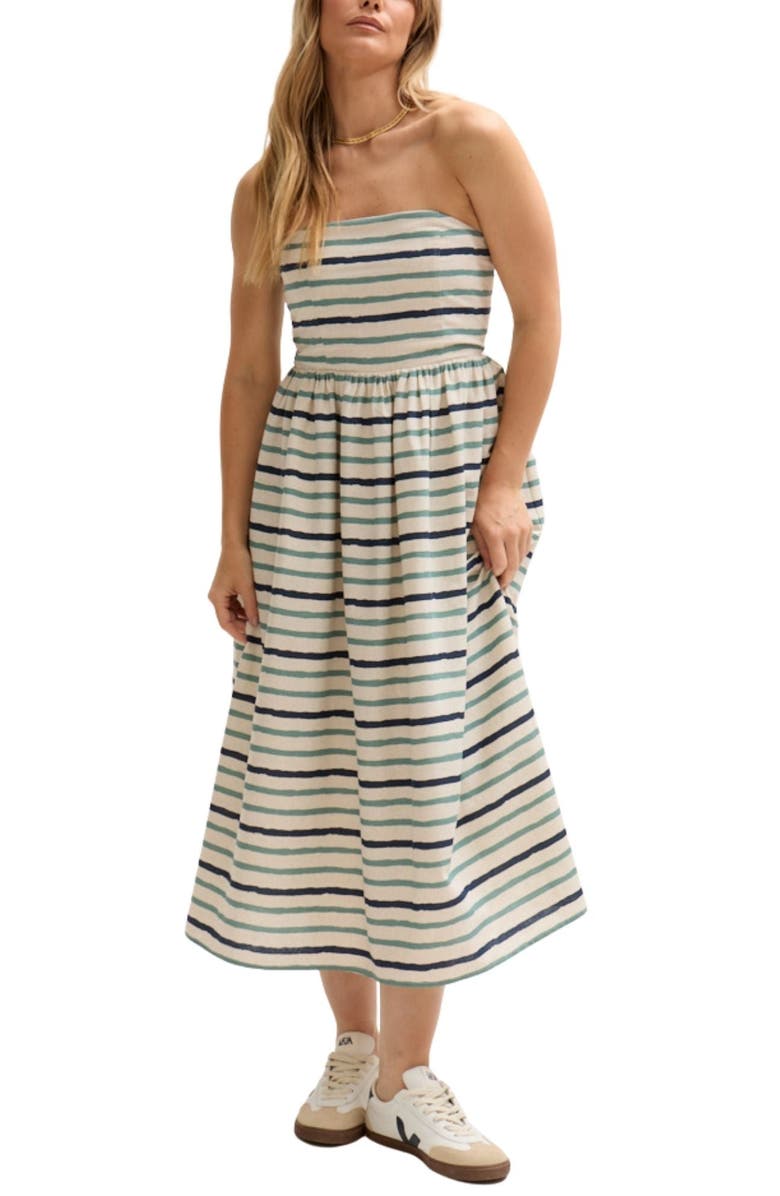 LILY AND LIONEL Regatta Sleeveless Bardot Neck Midi Dress, Main, color, Beige