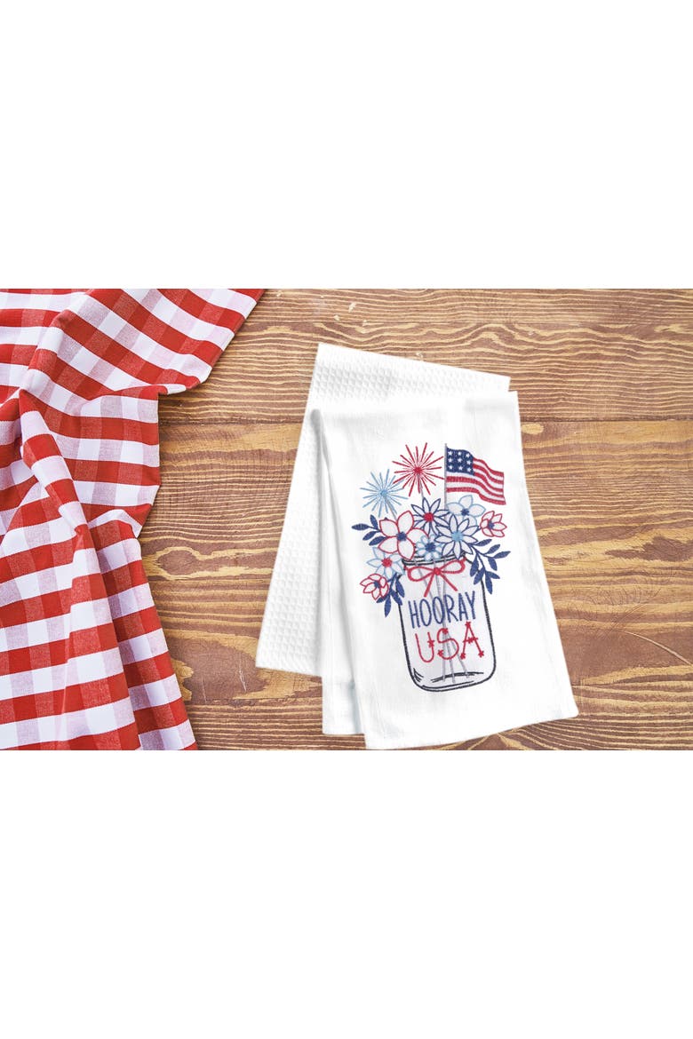 Hooray U.S.A. Flowers Embroidered Cotton Kitchen Kitchen Towel, Alternate, color, Blue