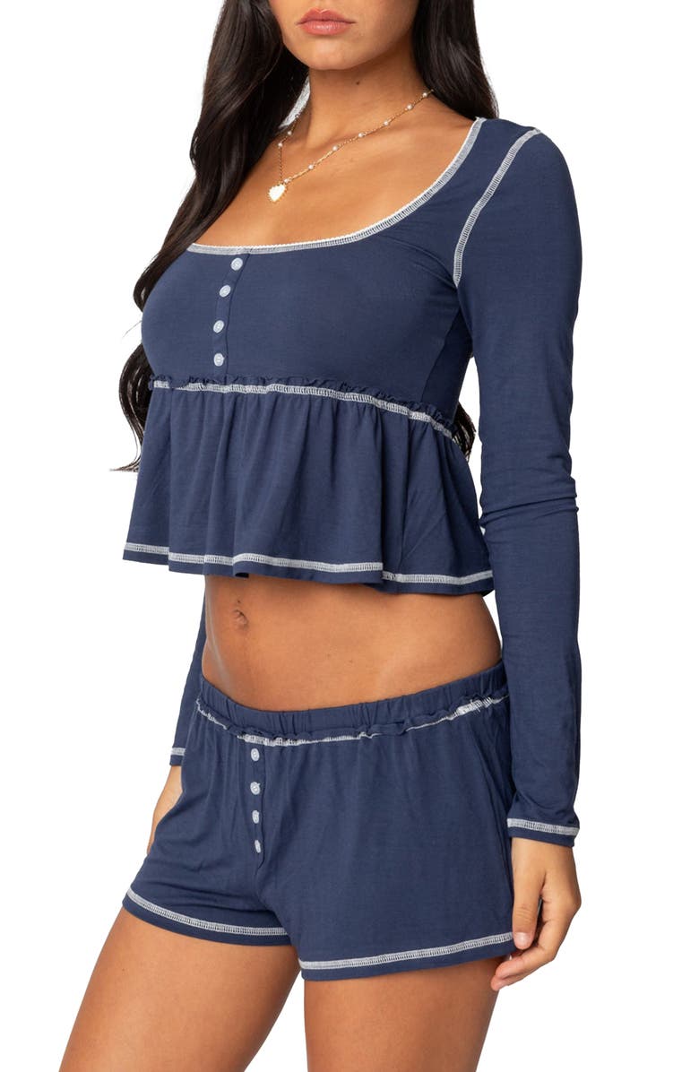 EDIKTED Arianne Long Sleeve Babydoll Top, Alternate, color, Navy