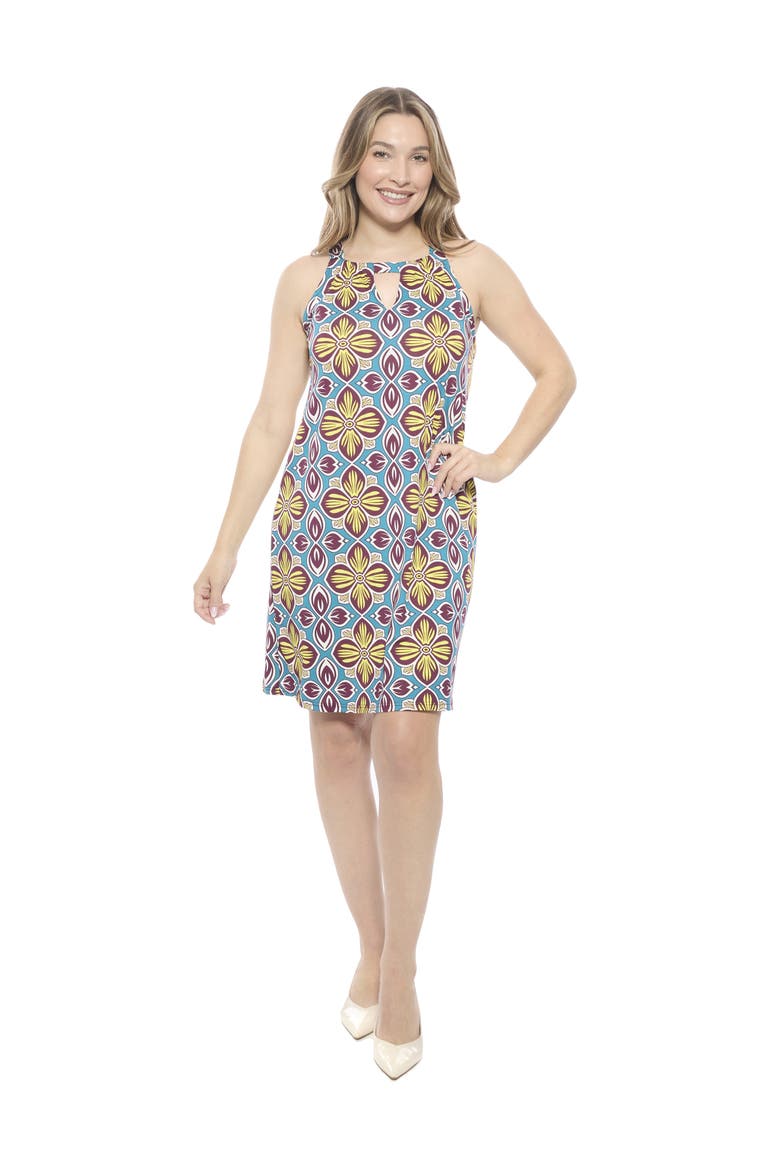 Womens Floral Knee Length Paisley Sleeveless Keyhole Dress, Main, color, Blue Multi
