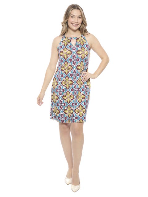 Womens Floral Knee Length Paisley Sleeveless Keyhole Dress