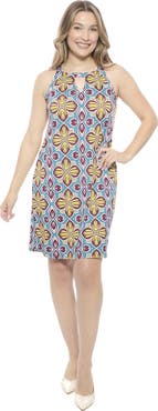 24seven Comfort Apparel Womens Floral Knee Length Paisley Sleeveless Keyhole Dress