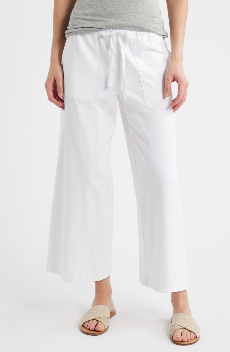 Eileen Fisher Stretch Organic Cotton Crop Wide Leg Pants, Main, color, White