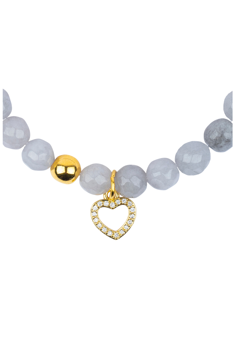 Semi-Precious Gemstone Heart Charm Bracelet in Gift Pouch, Alternate, color, Grey