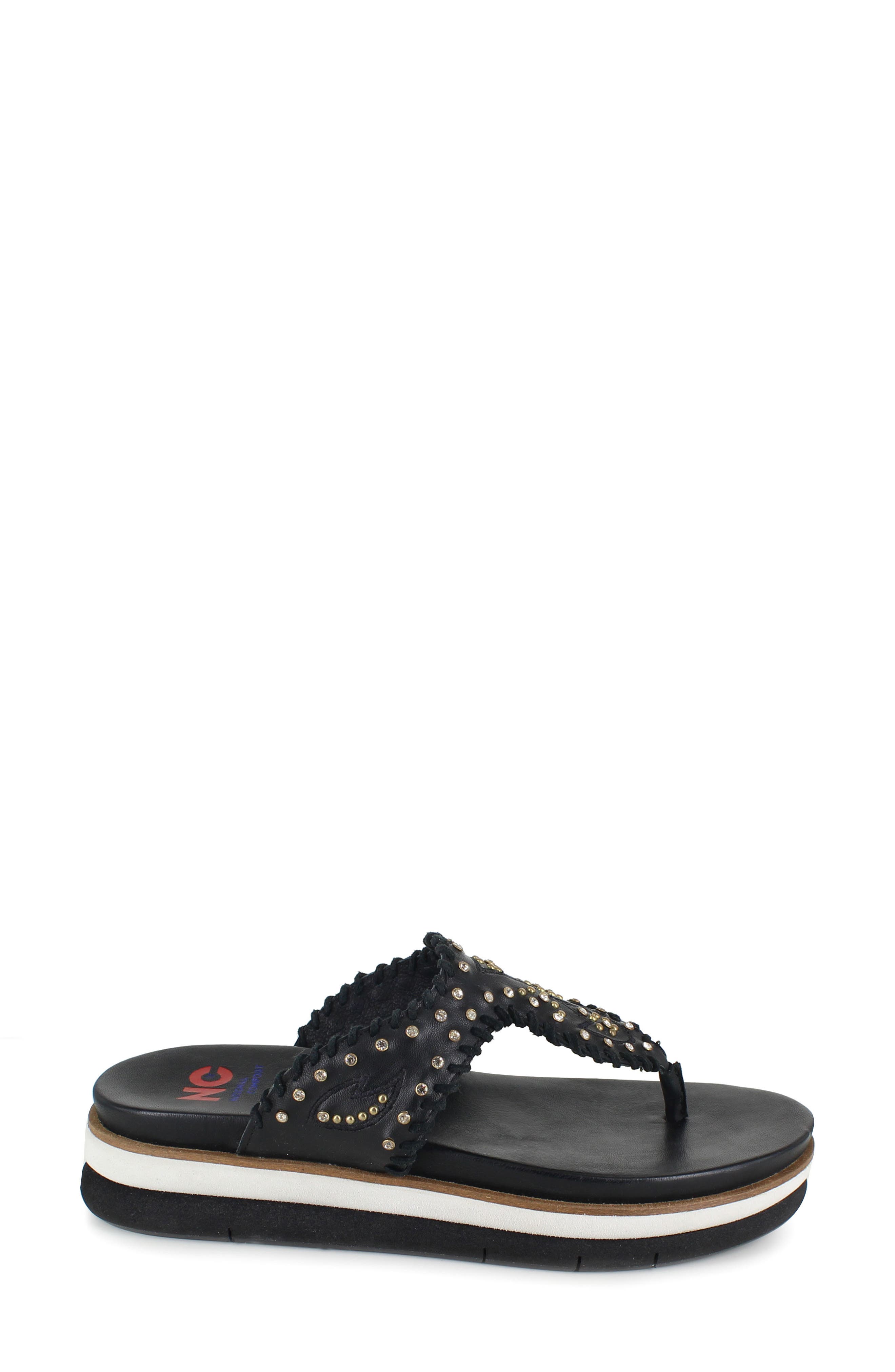 National Comfort Kamara Crystal Embellished Platform Flip Flop, Alternate, color, Black Leather