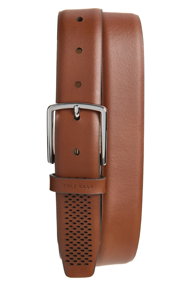 Perforated Leather Belt, Main, color, BRITISH TAN