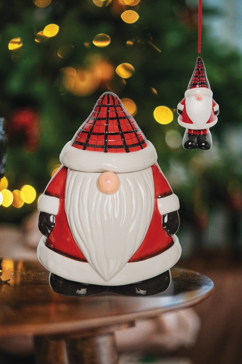Plaid Gnome Cookie Jar Kitchen Storage Decor, Alternate, color, Red