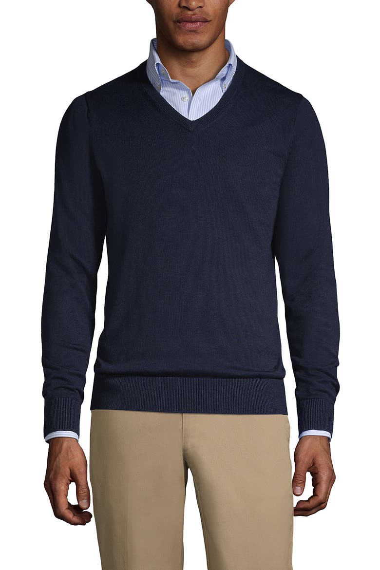 School Uniform  Cotton Modal Fine Gauge V-neck Sweater, Main, color, Classic Navy