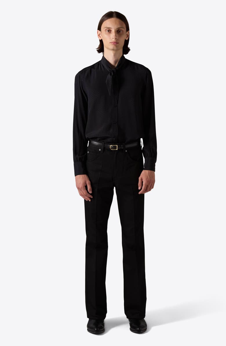 BLK DNM 69 Tie Neck Button-Up Shirt, Alternate, color, Black Dot Jacquard