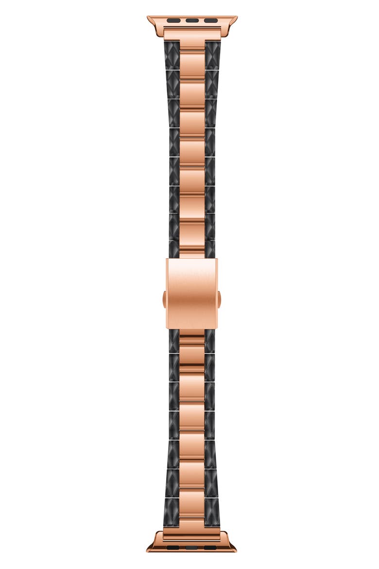 Two-Tone Stainless Steel & Enamel 20mm Apple Watch® Bracelet Watchband, Alternate, color, BLACK/ ROSE GOLD