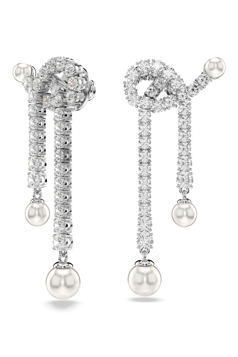 Matrix Imitation Pearl & Crystal Drop Earrings, Alternate, color, SILVER