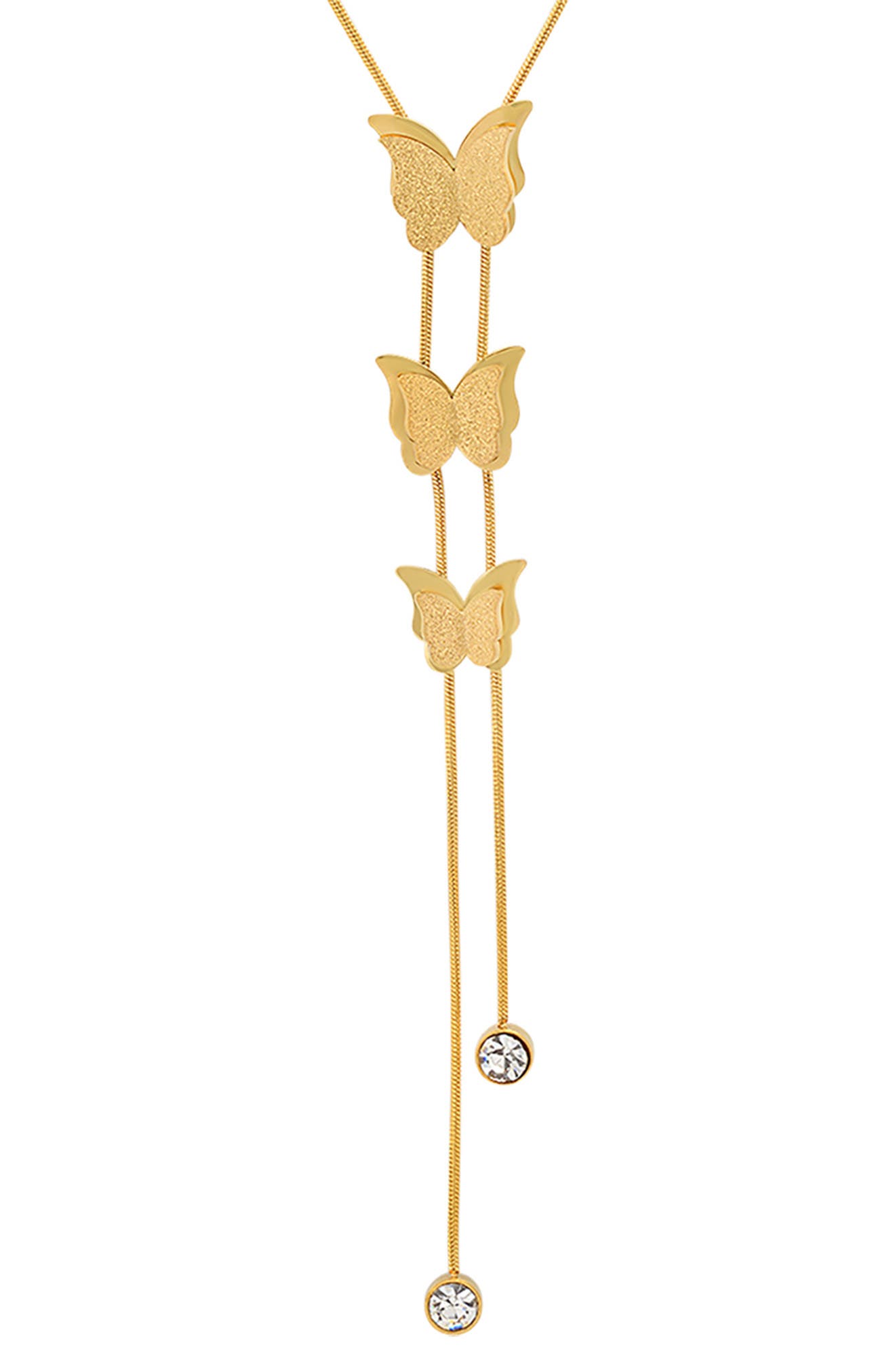 STEELTIME 18K Yellow Gold Plated Stainless Steel Butterfly Bolo Necklace