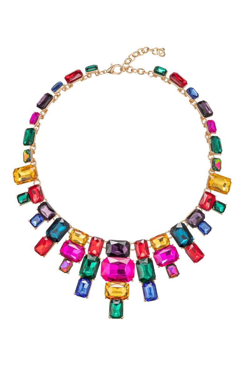 Jamie Rainbow Crystal Statement Necklace, Main, color, PINK