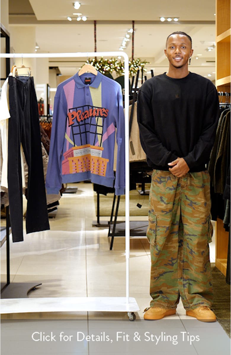 Spotlight Print Long Sleeve Cotton Waffle Knit Polo, sales video thumbnail