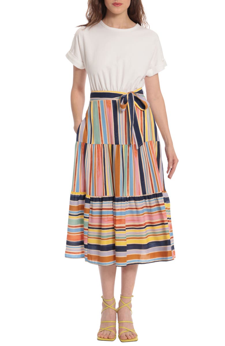 DONNA MORGAN FOR MAGGY Short Sleeve Combo Fit & Flare Dress, Main, color, 