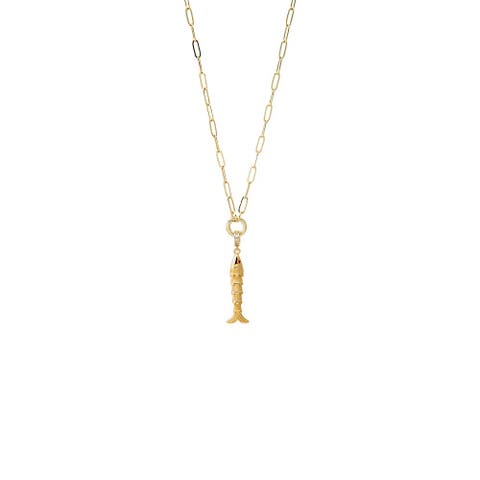 Solid Drop Fish Pendant Multi Chain Clicker Necklace