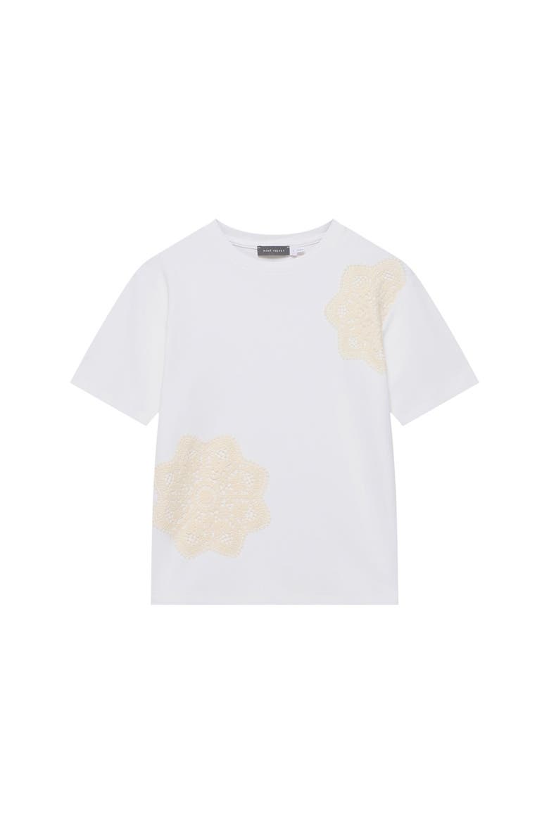 Cotton Crochet Detail T-Shirt, Alternate, color, Ivory