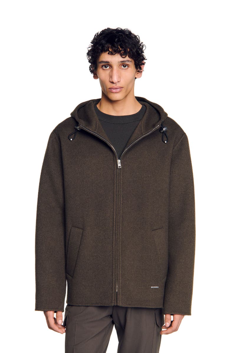 SANDRO Hooded windbreaker, Alternate, color, Dark Khaki